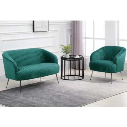 An Image of Layla Fabric Upholstered Armchair And 2 Seater Sofa In Green