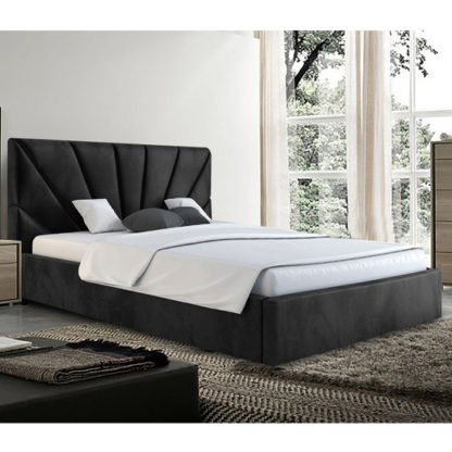 An Image of Hixson Plush Velvet King Size Bed In Black