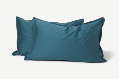 An Image of Hylia Washed Cotton Satin Pair of Pillowcases, Teal Blue
