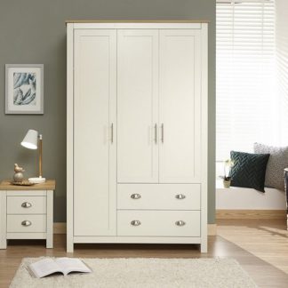 An Image of Crick Large Wardrobe In Cream With Oak Effect Top