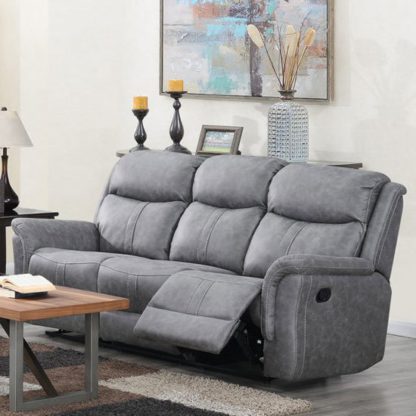 An Image of Portland Fabric 3 Seater Recliner Sofa In Silver Grey