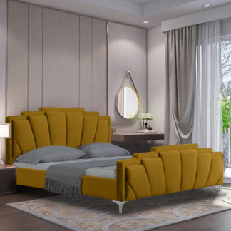 An Image of Lanier Plush Velvet Double Bed In Mustard