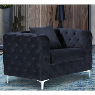 An Image of Mills Malta Plush Velour Fabric Armchair In Slate