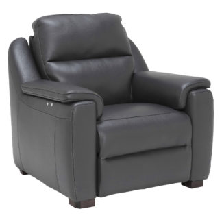 An Image of Strauss Grey Leather Recliner Armchair