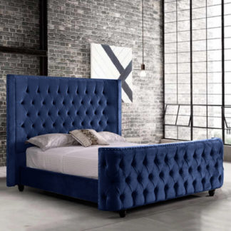 An Image of Hammond Plush Velvet Double Bed In Blue