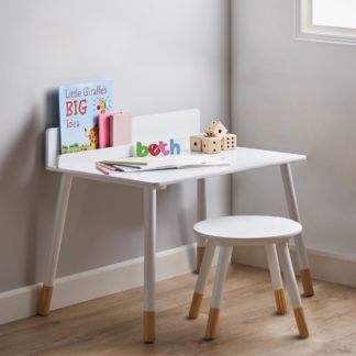 An Image of Small White Desk and Stool Set White
