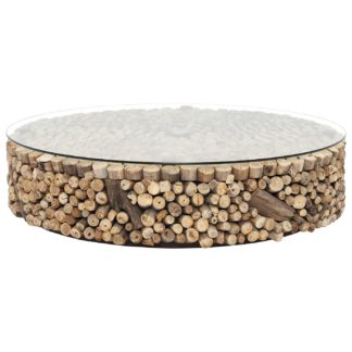 An Image of Caspian Solace 120cm Driftwood and Glass Coffee Table