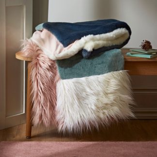 An Image of Block Faux Fur Throw Pastel (Multi Coloured)