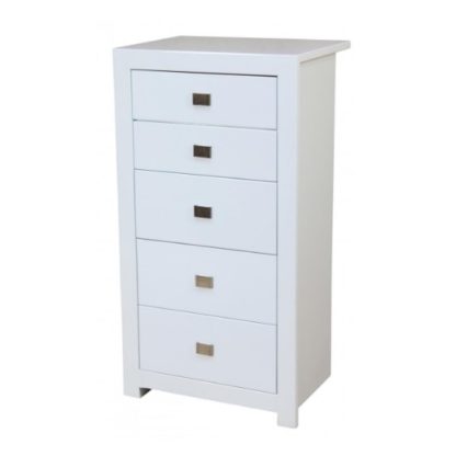 97f3abfdb4e821ef9f1a85e5ef51cce3efc7291063dbcf2d097059635793ec45.jpg An Image of Amentis Chest Of Drawers In White High Gloss With 5 Drawers