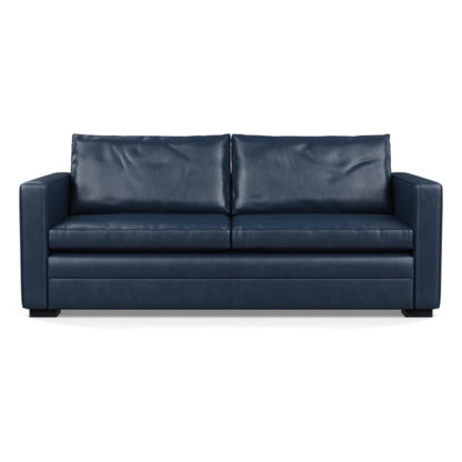 An Image of Heal's Palermo 3 Seater Sofa Leather Stonewash Navy Blue 279 Black Feet