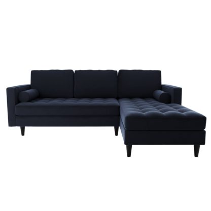 99cfb68e12f93d3705091f81772a762042f4b81f2cbe7f241f6843474bb82db1-1.jpg An Image of Zoe Velvet Right Hand Corner Sofa Luxe Navy