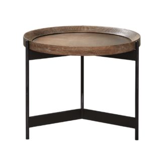 An Image of Zeke Round 55cm Side Table, Light Brass and Oak