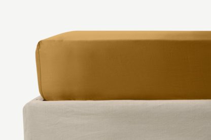 An Image of Hylia Washed Cotton Satin Fitted Sheet, Super King, Dark Ochre