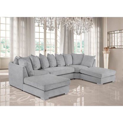 An Image of Boise U-Shape Plush Velour Fabric Corner Sofa In Silver
