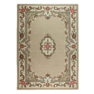An Image of Fawn Lotus Premium Aubusson Rug Biscuit (Brown)