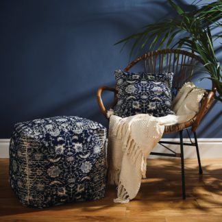 An Image of Blue Global Chenille Jacquard Pouffe Blue