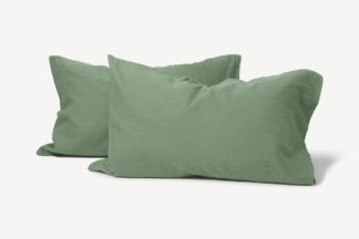 An Image of Tira Linen & Cotton Blend Pair of Pillowcases, Sage Green