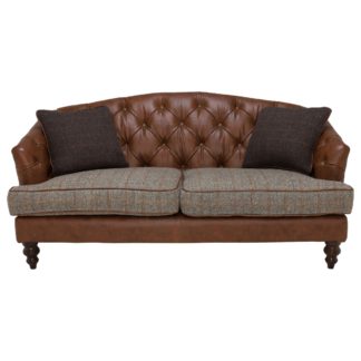 An Image of Harris Tweed Dalmore Petit Sofa, Fabric and Leather