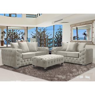 An Image of Worley Velour Fabric 2 Seater And 3 Seater Sofa In Cream