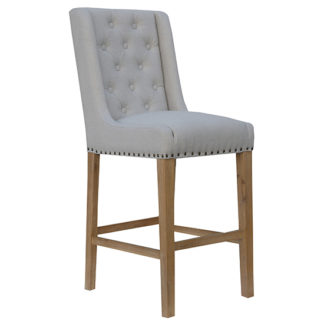 An Image of Rugeley Fabric Button Back Bar Stool In Natural With Studs