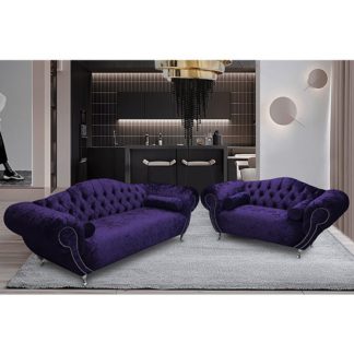 An Image of Huron Velour Fabric 2 Seater And 3 Seater Sofa In Ameythst