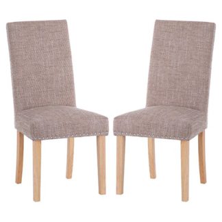 An Image of Norcross Tweed Fabric Studded Dining Chairs In Pair