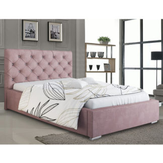 An Image of Hyannis Plush Velvet King Size Bed In Pink