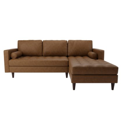 An Image of Zoe Faux Leather Right Hand Corner Sofa Tan (Brown)