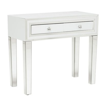 An Image of Krystal 2 Drawer Dressing Table, White Glass and Mirror