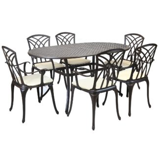 An Image of Oval 6 Seater Black and Bronze Dining Set Black and Brown