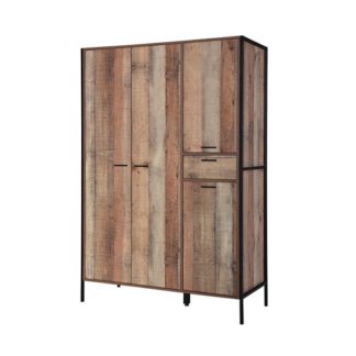 An Image of Hoxton Wooden Wardrobe In Distressed Oak With 4 Doors