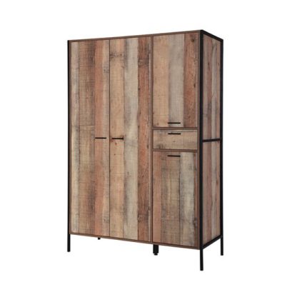 An Image of Hoxton Wooden Wardrobe In Distressed Oak With 4 Doors