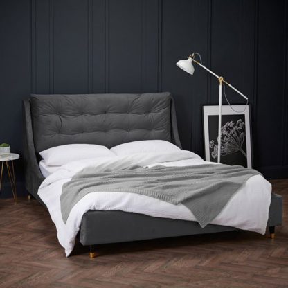 ab9b178595062f875f0eac785f71c44fb443498b4e817d01bdedff74f31e22c5.jpg An Image of Sloane Velvet Upholstered Double Bed In Grey