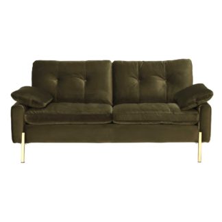 An Image of Tristan 2 Seater Sofa, Lush Velvet Green With Gold Feet And Trim