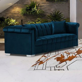 An Image of Kenosha Malta Plush Velour Fabric 3 Seater Sofa In Peacock