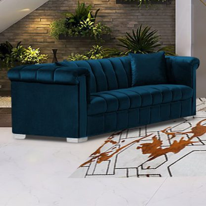 aea3a6e09da34a71e25f939b518b8777ca6782e4a832dd4689222d3ec6f99155.jpg An Image of Kenosha Malta Plush Velour Fabric 3 Seater Sofa In Peacock