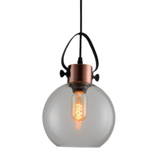 An Image of Madura 1 Light Glass Pendant Light - Antique Copper and Black