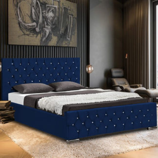 An Image of Papillion Plush Velvet Small Double Bed In Blue