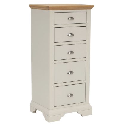 An Image of Carrington 5 Drawer Tall Chest, Soft Grey and Oak