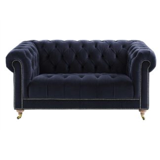 An Image of Ullswater Velvet 2 Seater Chesterfield Sofa, Ink