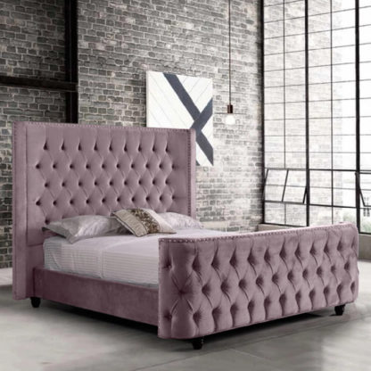 An Image of Hammond Plush Velvet King Size Bed In Pink