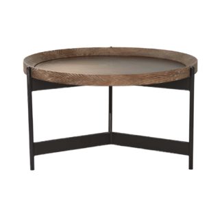 An Image of Zeke Round 65cm Side Table, Light Brass and Oak