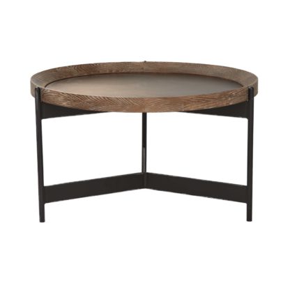 An Image of Zeke Round 65cm Side Table, Light Brass and Oak