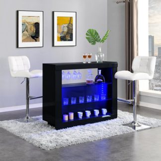An Image of Fiesta Black High Gloss Bar Table With 2 Candid White Stools