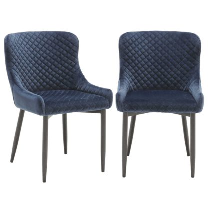 An Image of Pair of Rivington Fabric Dining Armchairs, Blue Velvet