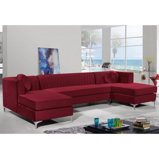 An Image of Asbury U-Shape Plush Velvet Corner Sofa In Red