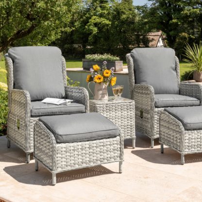 b87281e190ff411537438b3bf6f5a5974c8105b840ba0a6e262e2a28c9ed7ced.jpg An Image of Wroxham 2 Seater Grey Adjustable Lounger Coffee Set Light Grey