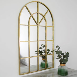 An Image of Manhattan Arched Window Design Wall Mirror In Gold Frame