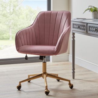 An Image of Connie Pleated Velvet Office Chair Rose (Pink)