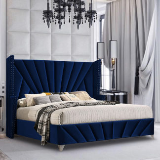 An Image of Pikeville Plush Velvet King Size Bed In Blue